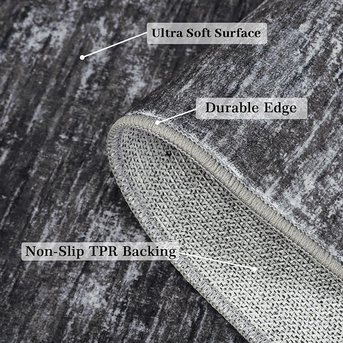 Garvee Bath Rugs for Bathroom 5x7 Rug for Entryway Indoor Machine Washable Area Rugs with Non Slip Backing, Non Shedding Stain Resistant Modern Solid Carpet for Living Room, Bedroom, Dark Grey