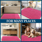 OLANLY Dog Door Mat for Muddy Paws 48x30, Absorbs Moisture and Dirt, Absorbent Non-Slip Washable Doormat, Quick Dry Chenille Mud Mat for Dogs, Entry Indoor Entryway Carpet for Inside Floor, Hot Pink