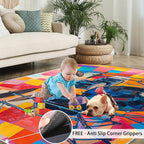 6x8 Drum Set Classroom Rugs - Abstract Art Playroom Rug, Pop Art Carpet Area Rug for Girls Bedroom Kids Room Basement Office Classroom