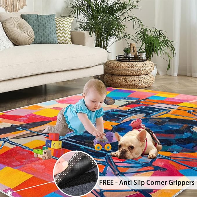 3x4 Drum Set Rugs for Entryway - Abstract Art Kids Bedroom Rug, Pop Art Mudroom Rug Soft for Coffee Shop Living Room Under Table Game Room