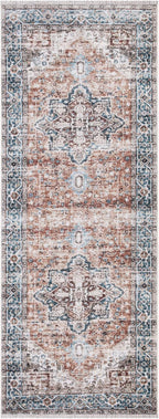 Bloom Rugs Caria Washable Non-Slip 10 ft Runner - Terracotta/Blue Traditional Runner for Entryway, Hallway, Bathroom, and Kitchen - Exact Size: 2'6" x 10'