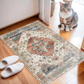 Enkor Area Soft Rugs 2x3 Washable Non Slip Boho Small Floor Entryway Rugs for Hallway, Vintage Style Farmhouse Mat for Kitchen Beige & Red