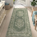 jinchan Vintage Floral Runner Rug 2x6 - Machine Washable Distressed Design Non-Slip Low-Pile Soft Thin Carpet for Hallway Kitchen Farmhouse Bedroom Entryway Laundry Room (2x6ft,Dark Green)