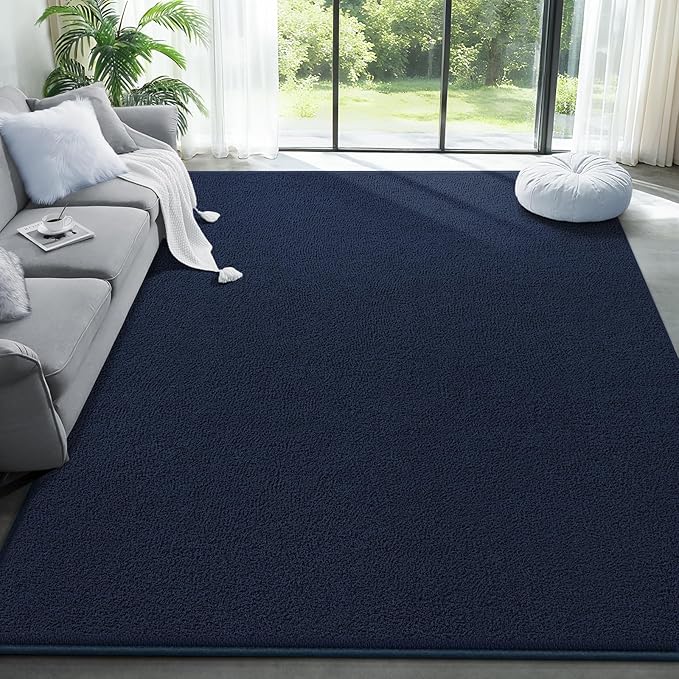 Large Modern Area Rugs for Living Room Bedroom, 6x9 Feet Navy Blue Ultra Soft Solid Thickened Memory Foam Indoor Minimalist Carpets, Non-Slip Comfy Rugs for Boys Girls Nursery Kids Room Home Décor