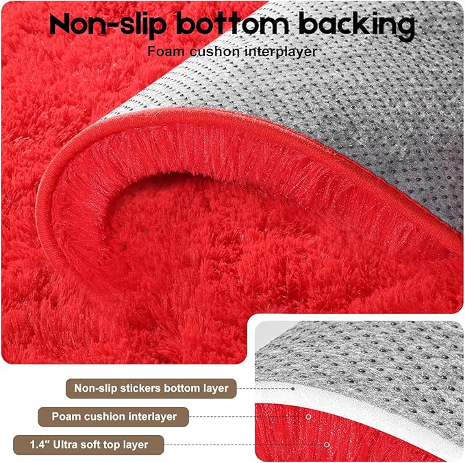5x7 Red Rug for Living Room Bedroom, Fluffy Large Area Rug Soft Shag Non-Slip Carpet for Kids Boys and Girls Room Dorm Home Decor (5ft x7ft)