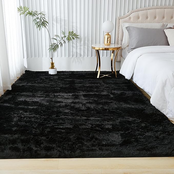 Andency Black Soft Area Rugs for Living Room Bedroom, 3x5 Non-Slip Fluffy Shag Carpet, Indoor Floor Fuzzy Shaggy Living Room Plush Rug for Kids Dorm Nursery Home Decor Aesthetic