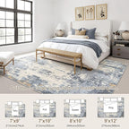 9x12 Area Rug Living Room Rugs - Washable Neutral Modern Abstract Soft Thin Rug Indoor Floor No Slip Rug Carpet for Bedroom Under Dining Table Home Office Decor - Blue/Light Brown
