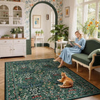 5x7 Area Rugs Living Room Rug - Floral Vintage Morris-Inspired Washable Carpet, Low Pile Non-Shedding Stain Resistance Boho Soft Carpet for Bedroom, Dining Room, Office, Farmhouse (5'x7' Dark Green)