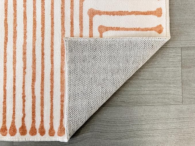 GLN Rugs Contemporary Collection - Machine Washable Area Rug, Contemporary Washable, Non Slip, Low Pile Chenille Rug, Living Room, Bedroom, Kitchen Rug (4' x 6' Orange Beige)