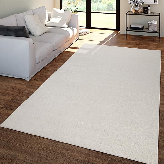 Paco Home Solid Area Rug in Cream Modern Plain Design, Size: 4' x 5'7"