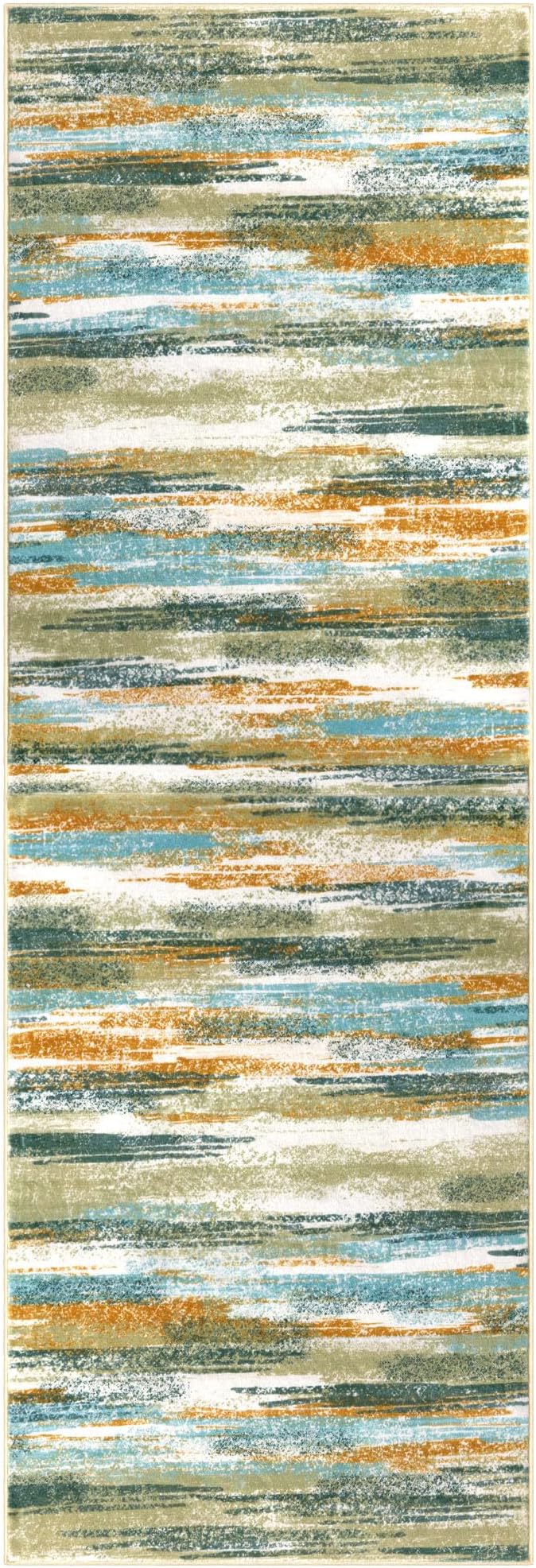 Modern Abstract Runner Rug 2x6, Green Mustard Multi Washable Kitchen Runner Non-Slip Soft Hallway Rug Runner Thin Print Faux Wool Carpet for Entryway Bedroom Laundry Room Indoor Home Decor