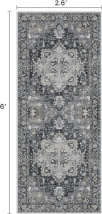Runner Rug 2'6''x6, Machine Washable Runners, Non Slip Vintage Hallway Runner Rugs, Low Pile Lightweight Mat for Entryway, Hallway, Kitchen and Corridor, Dark Gray