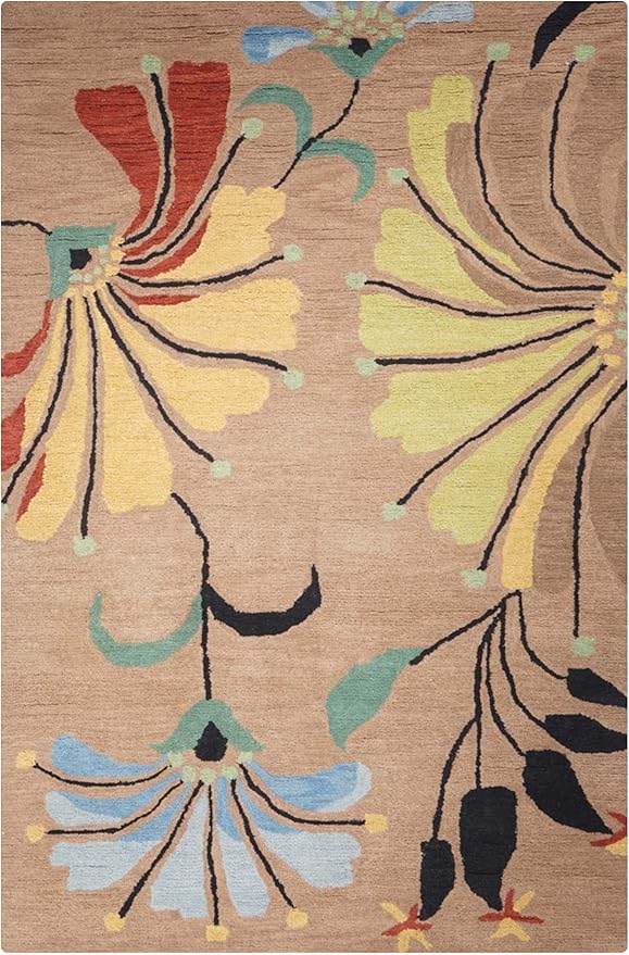 Rugsotic Carpets Hand Tufted Wool ECO-Friendly Area Rugs - 9'x12', Rectangle Shape, Camel, Floral Modern Design, High Pile Thick Handmade Anti Skid Area Rugs for Living Room, Bed Room (K00219)