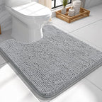 OLANLY Toilet Rugs U-Shaped 24x24, Extra Soft Absorbent Chenille Contour Bathroom Rugs for Toilet, Dry Quickly, Machine Washable, Non-Slip Bath Mat, Light Grey