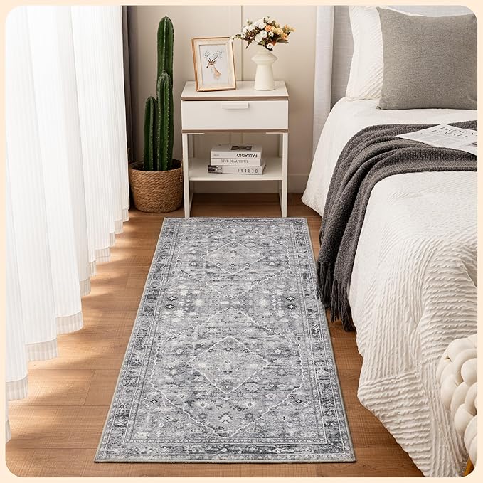 Istana Hallway Runner Rug 2x6 - Grey Kitchen Rugs Non Slip Washable -Silk's Soft Touch Carpet Runner - Stylish Rug for Home