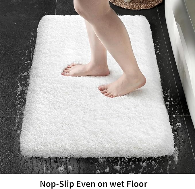 White Bathroom Rugs 24x36 Non Slip Fluffy Bath Mat for Bathroom Floor Washable Plush Luxury Bath Rug for Tub Soft Shaggy Absorbent Shower Sink Mat