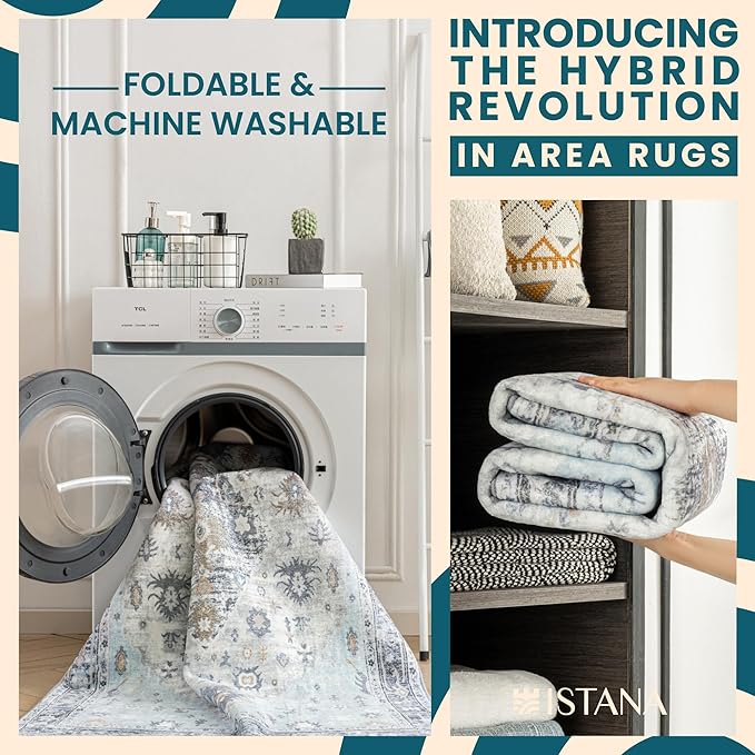 Istana 9x12 Area Rug - Blue 9 x 12 Area Rugs for Living Room - Foldable 9x12 Rugs for Bedroom - Stain Resistant Washable Rug - Eco-Friendly Area Rugs Living Room