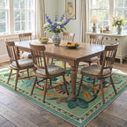 5x7 Floral Rug, Green Rug for Living Room, Washable Low Pile Bedroom Rugs, Non Slip Throw Rugs with Rubber Backing, Soft Carpet for Dining Room Home Office Playroom