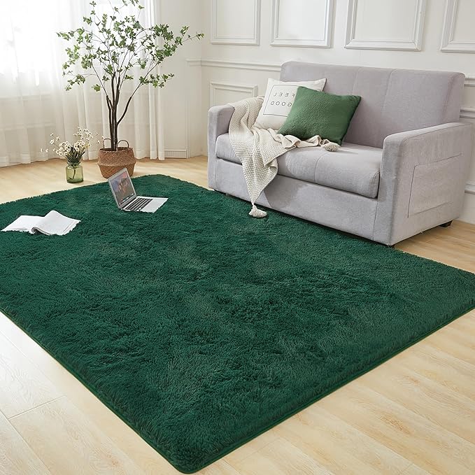 Andency 6x9 Area Rugs Emerald Green,Large Shag Fluffy Soft Shaggy Rugs for Living Room Bedroom, Non-Slip Thick Plush Carpet for Kids Girls and Boys, Dorm Nursery Home Decor Aesthetic
