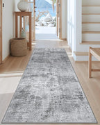 DEXI Hallway Runner Rug 3x8, Modern Abstract Non Slip Thin Soft Runners Carpet, Stain Resistant Washable Indoor Rug for Hallway Entryway Kitchen Laundry Room Living Room, Light Grey