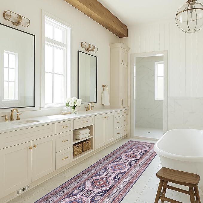 Fame Rugs Turkish Rug. Washable Vintage Oriental Antique Inspired Traditional Doormat Small Modern Area Rugs Luxury Entryway Entry Bedroom Bathroom Kitchen (400RN, 2'5 x 13'1)