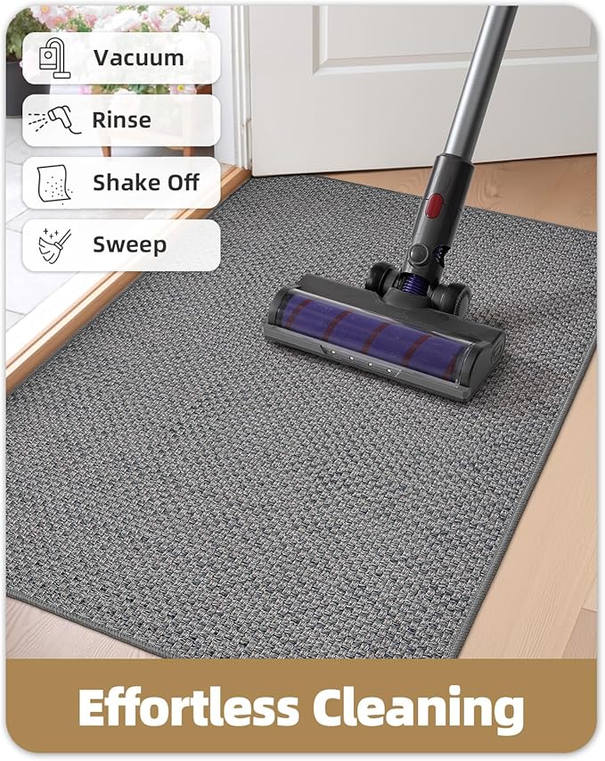 Color&Geometry Ultra-Thin Indoor Door Mat, 22.6"x31.5" Low-Profile Non-Slip Entryway Rug with Modern Geometric TextureWashable Doormat for Entrance Front Doors,Light Grey (Rolled-up NO Creases)