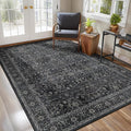 Washable Charcoal 5x8 Area Rugs, Vintage Earth Tone Dark Muted Black and Grey Carpet for Living Room Bedroom, Low Pile Thin Rug with Non Slip Rubber Backing for Dining Room Home Office