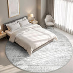 Valenrug Washable Round Area Rugs 8x8 - Stain Resistant 8ft Round Rugs for Living Room, Non Slip Backing Printed Rugs for Bedroom, Folable Machine Washable Area Rug (8ft, Grey)