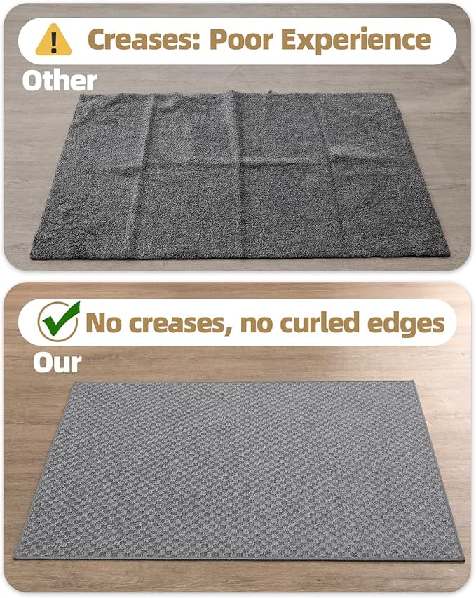 Color&Geometry Thin Front Door Mat Indoor Entrance Non Slip Rubber Backed, 17.5"x30" Indoor Door Mats for Entryway, Dirt Trapper Doormat Washable Front Door Rugs, Grey (Rolled-up NO Creases)