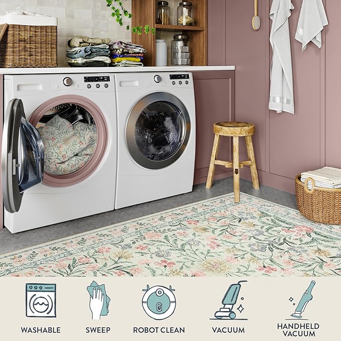 Lahome Boho Beige Rugs for Living Room 6x9, Washable Kids Rugs for Bedroom Girls, Farmhouse Soft Baby Carpet for Nursery, Non-Slip Carpet for Dining Room Playroom, Beige