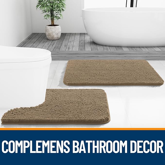 OLANLY Bathroom Rugs 44x24, Extra Soft Absorbent Chenille Bath Rugs, Rubber Backing Quick Dry, Machine Washable Bath Mats for Bathroom Floor, Tub and Shower, Home Decor Accessories, Tan