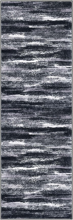 Modern Abstract Runner Rug 2x6, Black Grey Washable Entryway Runner Non-Slip Soft Hallway Rug Runner Thin Print Faux Wool Carpet for Kitchen Bedroom Laundry Room Indoor