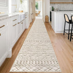 KUTA Long Hallway Runner Rug 2.6x18 Non-Slip Washable, Moroccan Vintage Beige Boho Kitchen Rugs Ultra Soft Distressed Geometric Floor Carpet Runners for Bedroom Laundry Stairway Entryway