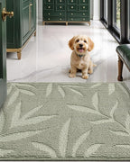 LUMI Front Door Mat Indoor Entrance 24"x36", Low Profile Welcome Mat, Non-Slip Washable Doormat with Rubber Backing for Entrance, Patio, Garage, Green