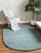 Unique Loom Solid Shag Collection Area Rug (3' 3" x 5' 3" Oval Light Slate Blue)