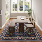 Rugcomf Living Room Rug 6x9 Rug Machine Washable Area Rug Floral Non-Slip Low Pile Large Rug for Living Room, Bedroom, Farmhouse, Dining Room, Kids Playroom(Blue)