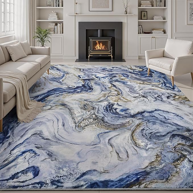 9x12 Area Rugs for Living Room, Modern Abstract Rug for Bedroom, Contemporary Machine Washable Rug, Large Stain Resistant Carpet for Dining Room Playroom Nursery Room, Pet & Kids Friendly