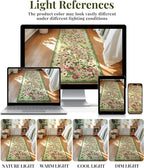 Floral Bedroom Rug - 4x6 Washable Area Rugs Non-Slip Soft Low-Pile Stain Resistant Carpet Flower Print Vintage Indoor Rug for Living Room Dining Room Office Nursery Room, Green