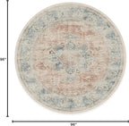 RUGGABLE Washable Vintage Area Rug – Sarrah Coral 8 ft Round, Stain-Resistant, Non-Slip – Large Machine Washable Rugs for Living Room, Bedroom, Hallway, Entryway & Office–with Cushioned Pad