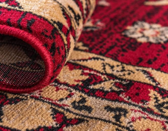 Unique Loom Taftan Collection Border Geometric Tribal Inspired Design Area Rug (6' 0 x 9' 0 Rectangular, Red/ Gold)