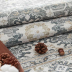 jinchan Area Rug 3x5 Washable Entryway Rug Distressed Gray Multi Vintage Floral Kitchen Print Floor Cover Indoor Doormat Retro Bathroom Living Room Bedroom Office Farmhouse Grey