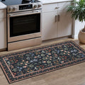 Boho 2x5 Runner, Black Navy Floral Washable Hallway Runner, Non-Slip Kitchen Runner, Super Thin Printed Faux Wool Soft Carpet for Entryway, Front Door, Backdoor, Bedside