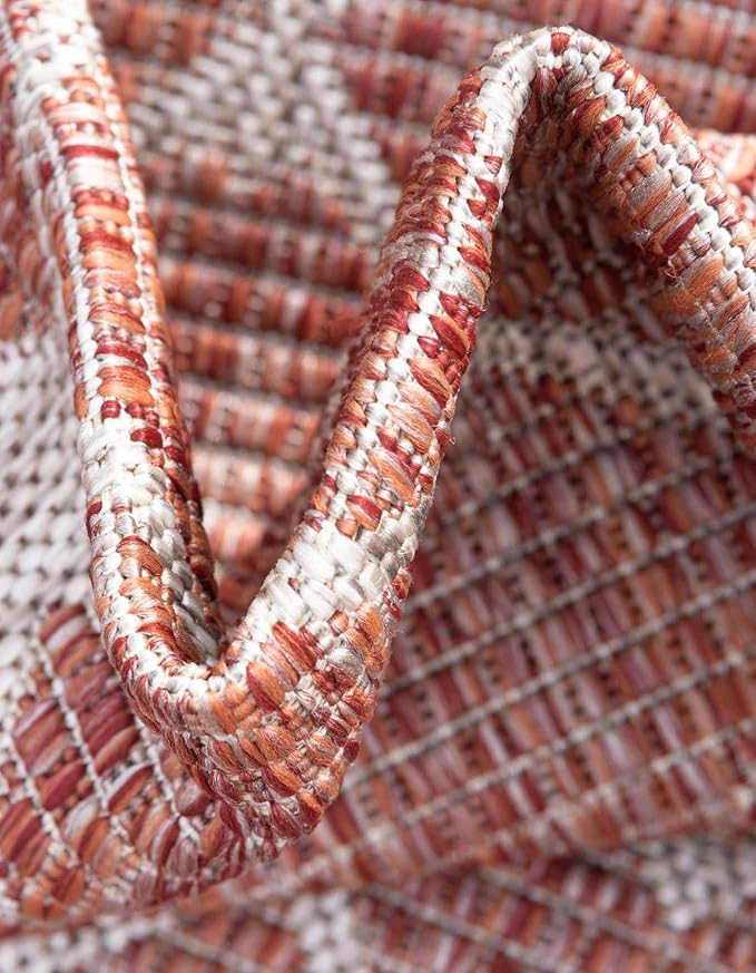 Unique Loom Outdoor Trellis Collection Area Rug - Tribal Trellis (7' 10" Octagon, Rust Red/ Ivory)