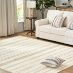 jinchan Moroccan Boho 8x10 Area Rugs for Living Room - Machine Washable Neutral Soft Throw Rug Bohemian Ripple Design Non-Slip Carpet for Bedroom Dining Room Home Office (8‘x10', Beige)
