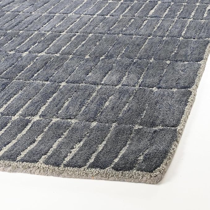 Hand-Tufted 100% Wool Area Rug – Unique Modern Geometric Grid Pattern, Soft Plush Textured Carpet for Living Room, Bedroom, Dining Room & Entryway (Smoke, 2.6' x 12')