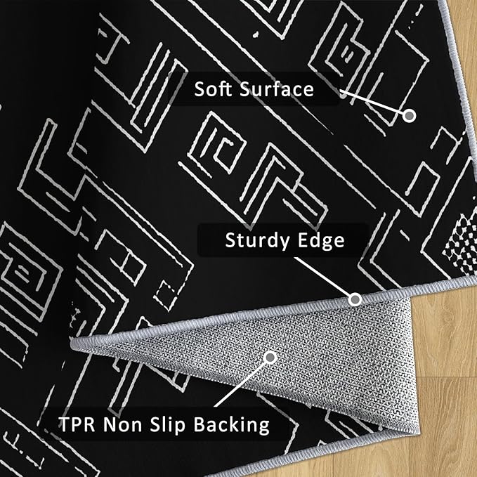 Geometric Rug, Washable 6x8 Rug for Living Room, Black and White Patterned Indoor Carpet, Modern Geometric Decor for Home, Bedroom, Soft Non Slip Thin Design FER20