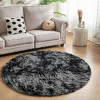 Andency Tie-Dyed Dark Grey Round Area Rug for Living Room, 6x6 Shag Rug for Bedroom, Fluffy Circle Carpet for Home Decor, Room, Fuzzy Plush Circular Rug for Dorm Playroom