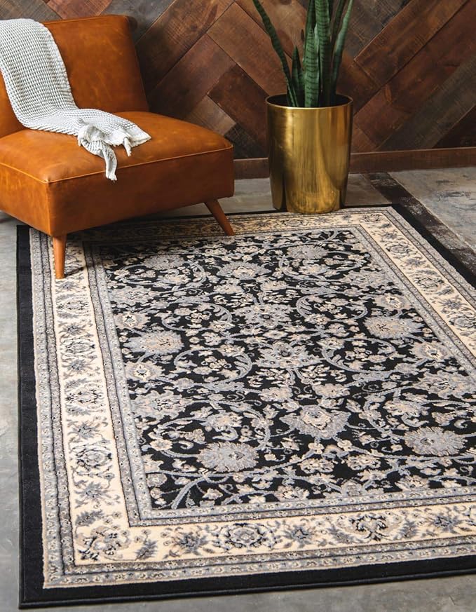 Unique Loom Sialk Hill Collection Area Rug - Washington (5' 3" x 8' Rectangle Black/Gray)