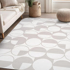 Beverly Rug Modern Geometric Area Rug 4x6 Low-High Pile Durable Soft Abstract Circular Indoor Rugs for Living Dining Room Office Stain Resistant Non Shedding Casual Indoor Carpet Beige White 4 x 6
