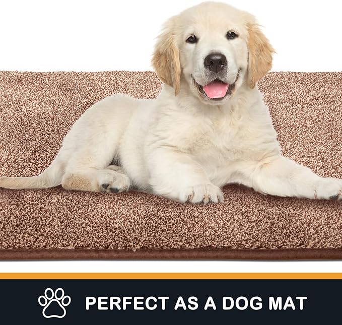 PURRUGS Dirt Trapping Door Mat 24" x 59", Non-Slip Machine Washable Entry Rug, Shoe Scraper, Dog Doormat, Super Absorbent Welcome Mat for Front & Back Door, Muddy Shoes & Paws, Brown-Light Cream